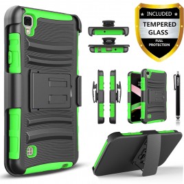 LG X Power Case, Dual Layers [Combo Holster] Case And Built-In Kickstand Bundled with [Premium Screen Protector] Hybird Shockproof And Circlemalls Stylus Pen (Green)